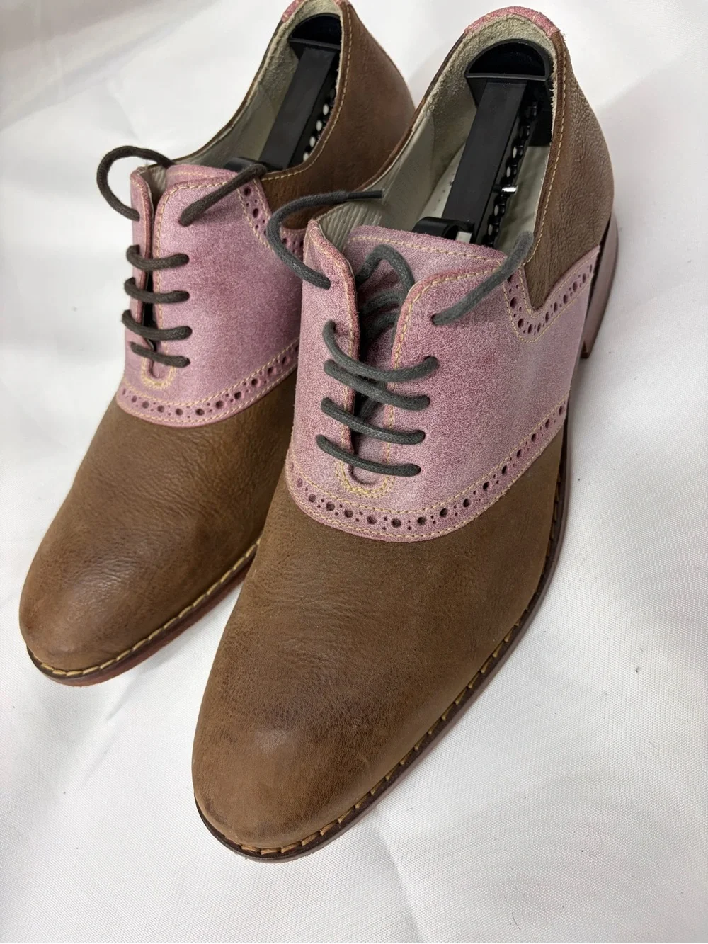 Cole Haan Brown Leather and Pink Suede Derby Oxfords